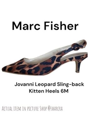 MARC FISHER Women's Jovanni Leopard Kitten Heels Slingbacks brown black tan 6